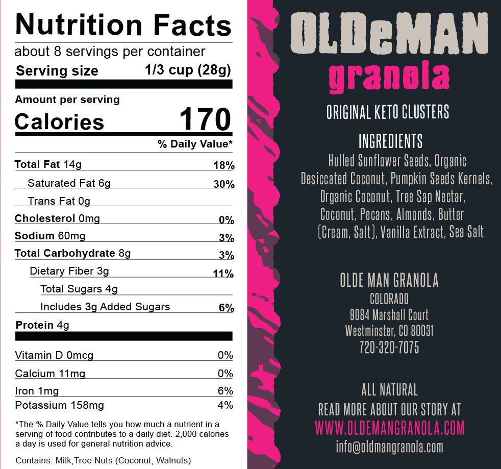 Keto Granola Clusters - Original- 8oz Bag Nutrition Facts