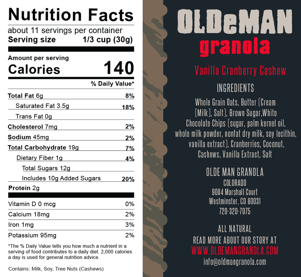 SEASONAL - Vanilla Cranberry Cashew Nutrition Facts