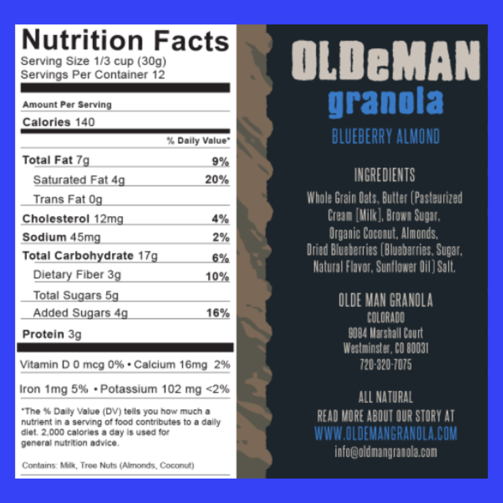 Olde Man Granola Blueberry Almond Granola 12 oz Bag Nutrition Facts