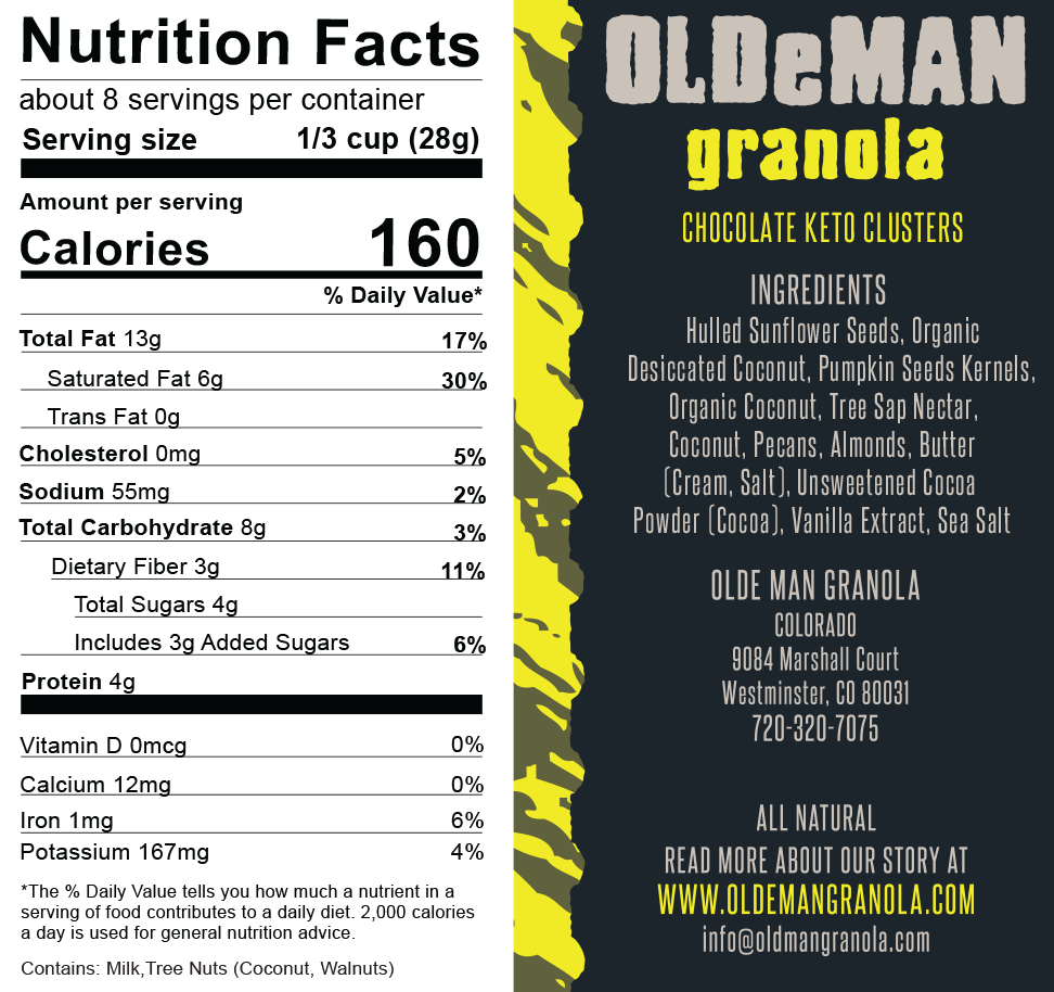 Keto Granola Clusters - Chocolate- 8oz Bag Nutrition Facts