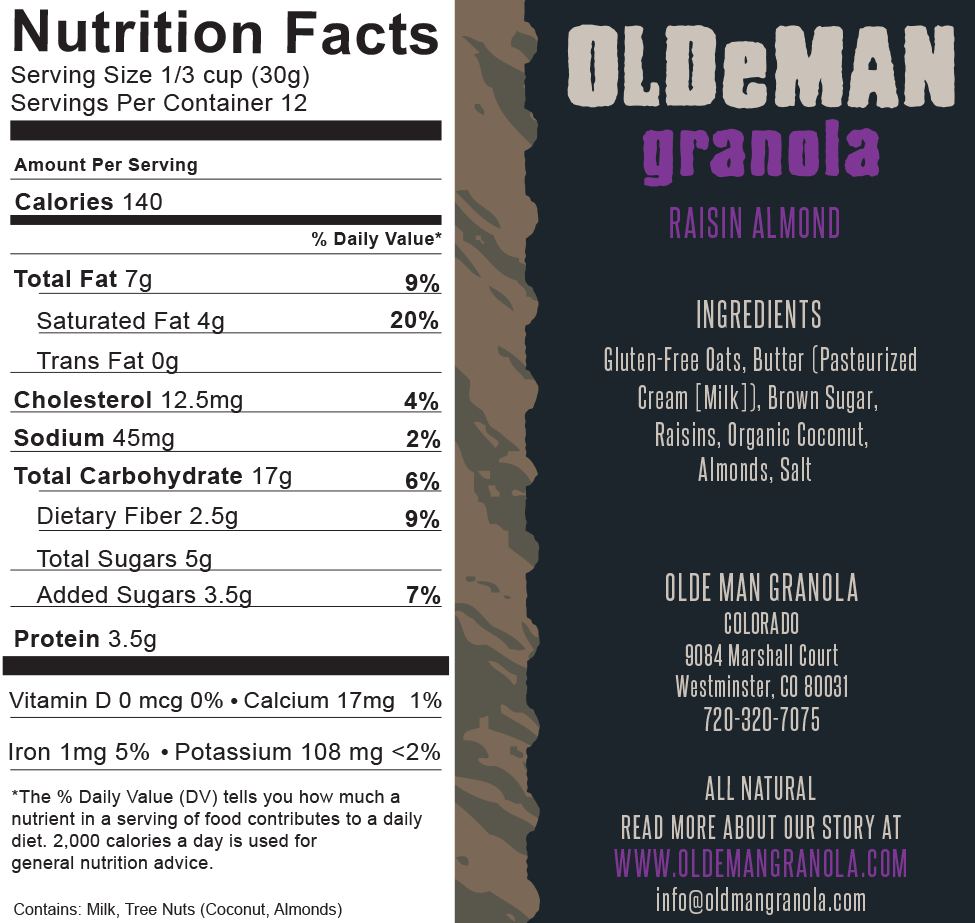 12 oz. Raisin Almond Granola Nutrition Facts